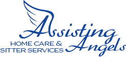 Blue logo stating Assisting Angels Home Care & Sitter Service